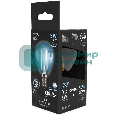 Лампа светодиодная филаментная Gauss Filament 5Вт цок.: E14 свеча 220B св. свеч. бел.нейт. (упак.: 10 шт)