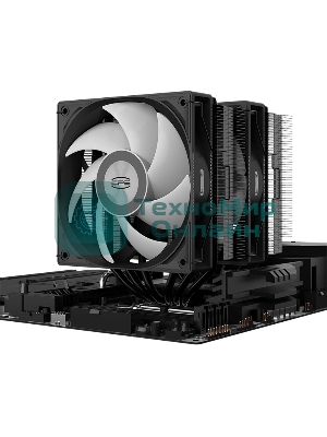Кулер для процессора/CPU Cooler PCCooler RT620 ARGB BK (250W, 4-pin PWM, 157мм, Al/Cu, 6x6мм, 2x120мм, 73.32CFM, 34.9dBA, 2200RPM, S: 1851/1700/1200/115X, AM5/AM4, черный)