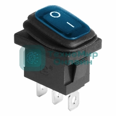 Выключатель клавишный Rexant 250V 6А (3с) ON-OFF синий с подсветкой Mini, влагозащита