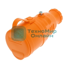 Розетка переносная влагозащищенная Rexant с крышкой, с/з, 16 А, IP44, каучук оранжевая