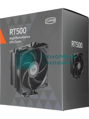 Кулер для процессора PCCooler RT500 BK (240W, 4-pin PWM, LED temp., 152мм, Al/Cu, 5x6мм, 1x120мм, 73.32CFM, 34.9dBA, 2200RPM, S: 1851/1700/1200/115X, AM5/AM4, черный)