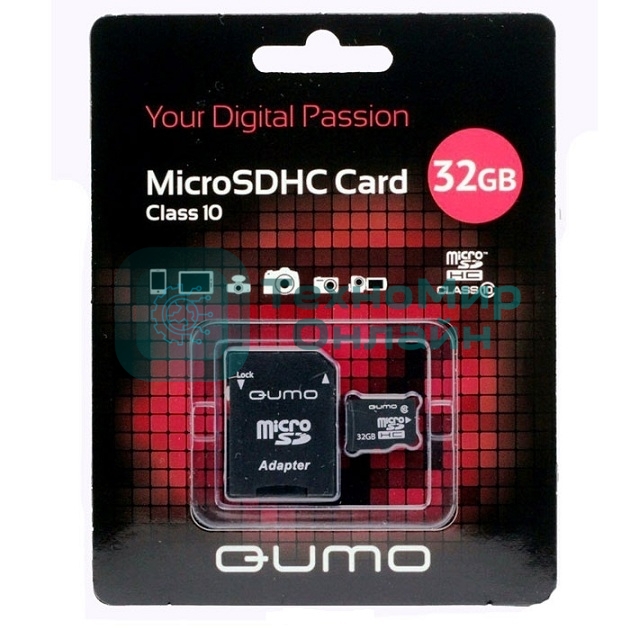 Флеш карта QUMO QM32GMICSDHC10U1 32Gb MicroSDHC Class 10 UHS-I, SD adapter