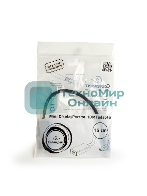 Переходник miniDisplayPort - HDMI, Cablexpert A-mDPM-HDMIF-02, 20M/19F, кабель 15 см, черный, пакет