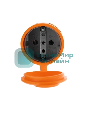 Розетка переносная влагозащищенная Rexant с крышкой, с/з, 16 А, IP44, каучук оранжевая