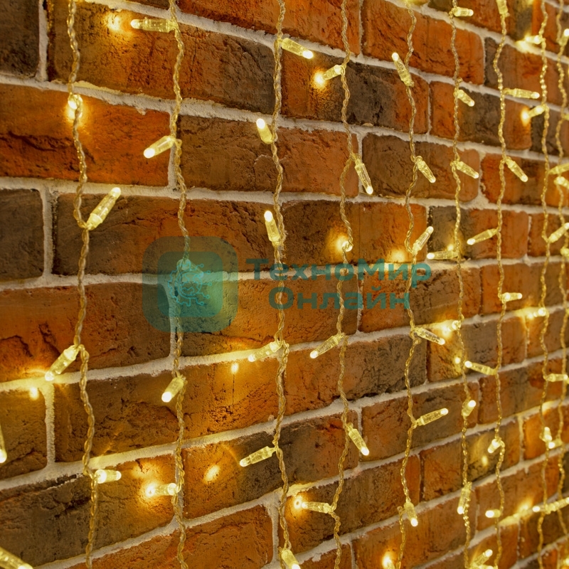 Гирлянда светодиодная Neon-night Занавес 2х9м 1200 LED теплый белый прозрачный ПВХ IP65 эффект мерцания соединяется 230В нужен блок 303-500-1