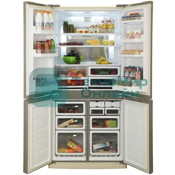 Холодильник Sharp SJ-EX98FBE бежевый трехкамерный 394/211 л морозилка снизу, No Frost, Side by Side