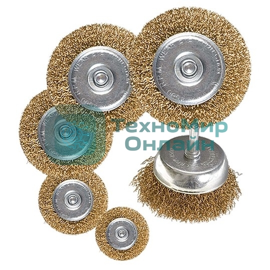 Набор щеток Matrix для дрели, 6 шт., 5 Плоских 40-50-65-75-100 мм, 1 Чашка 50 мм, со шпильками