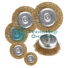 Набор щеток Matrix для дрели, 6 шт., 5 Плоских 40-50-65-75-100 мм, 1 Чашка 50 мм, со шпильками