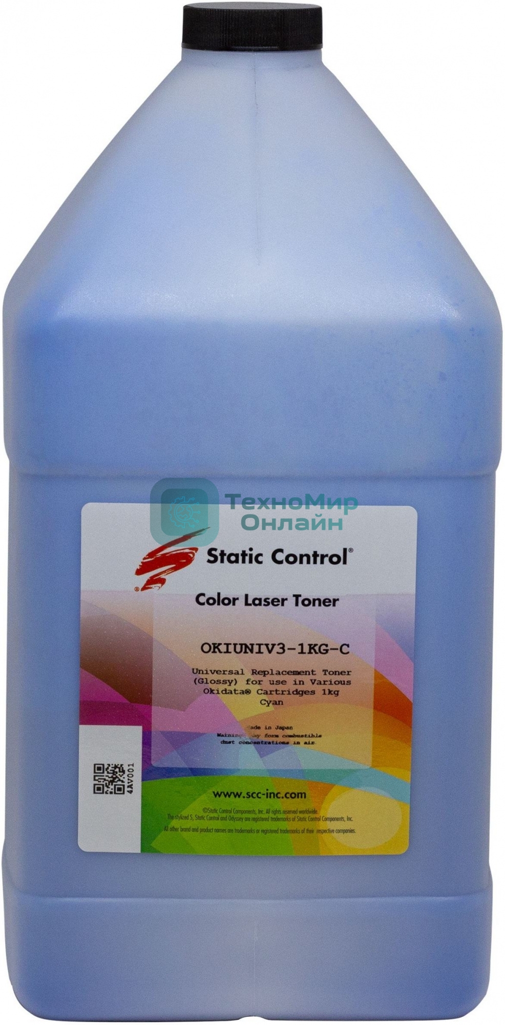 Тонер Static Control OKIUNIV3-1KG-C голубой флакон 1000гр. для принтера Oki C3300N/5500