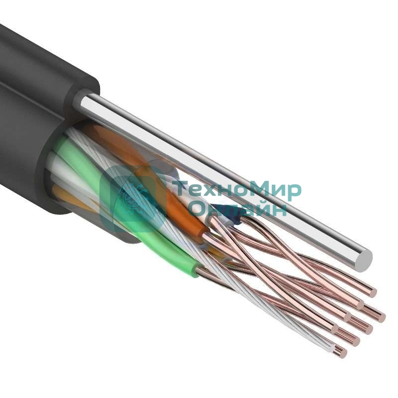 Кабель витая пара Rexant F/UTP, cat.5e, PE, 4PR, 24AWG, внешний, черный, с тросом