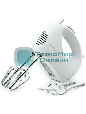 Миксер SUPRA MXS-527 500 Вт.Режим Турбо. 5 скоростей. Две насадки: для взбивания яиц и крема и для замеса тяжелого теста. белый.