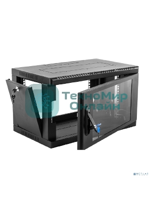 Шкаф коммутационный ЦМО (ШРН-6.650-9005) настенный 6U 600x650мм пер.дв.стекл 200кг черный 600мм 180град.