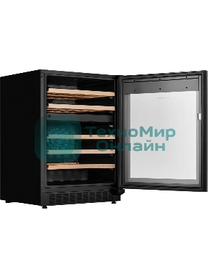 Винный шкаф Kuppersberg RBW 86, встраиваемый, High-Tech, объем 129 л, вместимость 46 бутылок, диапазон температуры 5-22 градусов, сенсорное открытие двери, 4 полки из бука, LCD дисплей, уровень шума 40 дБ, черный