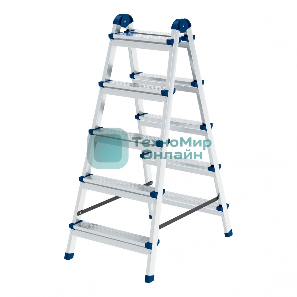 Стремянка двухсторонняя Сибртех 5 ст., сталь профиль, стальные ступени