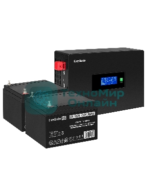 Комплект Источник бесперебойного питания EX295994RUS + батарея 26Aч EX282970RUS 2шт (инвертор, синус, для котла, PF=1, настенный) ExeGate IdealSine SR-1500.LCD.2SH  1500VA/1500W, чистая синусоида, цветной LCD-дисплей, 2*Schuko, крепление настенное, черный + батарея ExeGate DT 1226 (12В, 26А·ч) 2шт