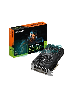 Видеокарта Gigabyte GeForce RTX 5060 Ti Windforce, NVIDIA RTX 5060 Ti, 8 ГБ GDDR7, 128 бит, PCI-e 5.0, 1xHDMI, 3xDP, 2572 МГц