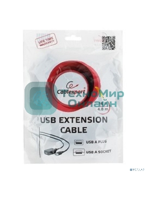 Кабель Gembird USB 2.0 удлинительный, активный 4.8м AM/AF, черный