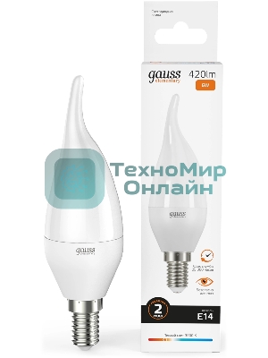 Лампа светодиодная Gauss Elementary 6Вт цок.: E14 свеча 220B св. свеч. бел. теп. (упак.: 10 шт)