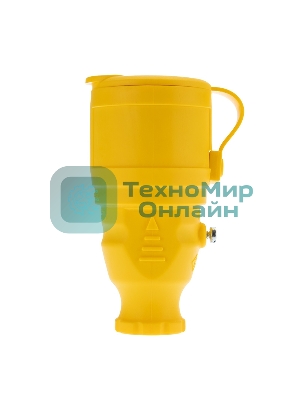 Розетка переносная влагозащищенная Rexant с крышкой, с/з, 16 А, IP44, каучук, желтый