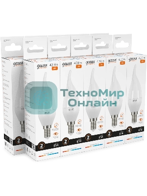 Лампа светодиодная Gauss Elementary 6Вт цок.: E14 свеча 220B св. свеч. бел. теп. (упак.: 10 шт)
