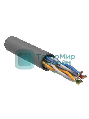 Кабель связи ITK витая пара U/UTP, кат.6, 4 пары 23AWG solid, 305м, ПВХ, серый