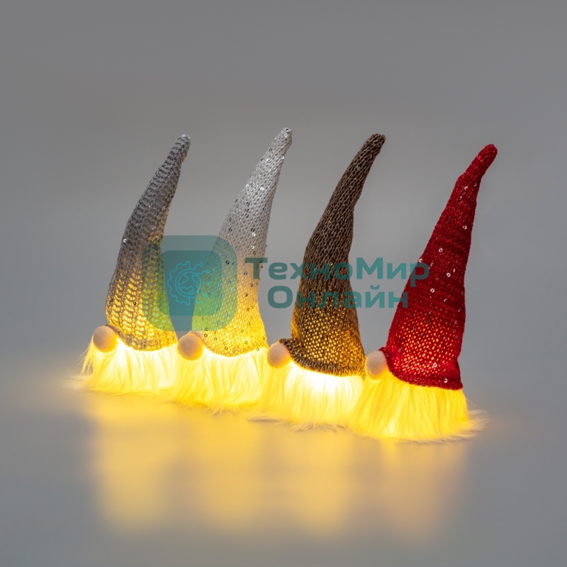 Гномик в новогоднем колпаке 20см, цвет свечения теплый белый, питание 3xLR1130 (в комплекте) Neon-night