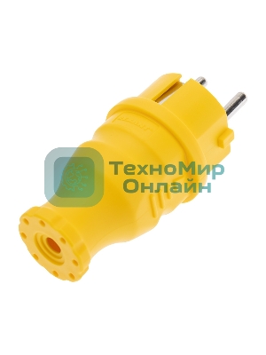 Вилка Rexant прямая влагозащищенная, c/з, 16А. IP44, каучук желтая