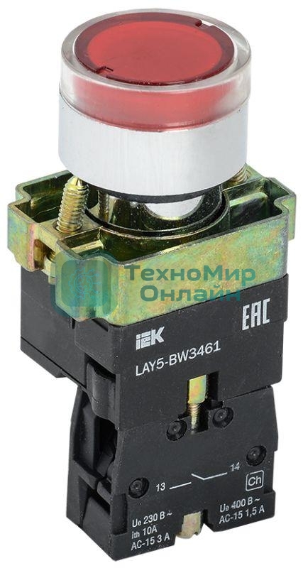 Кнопка LAY5-BW3461 с подсв. красн. 1з IEK BBT50-BW-K04