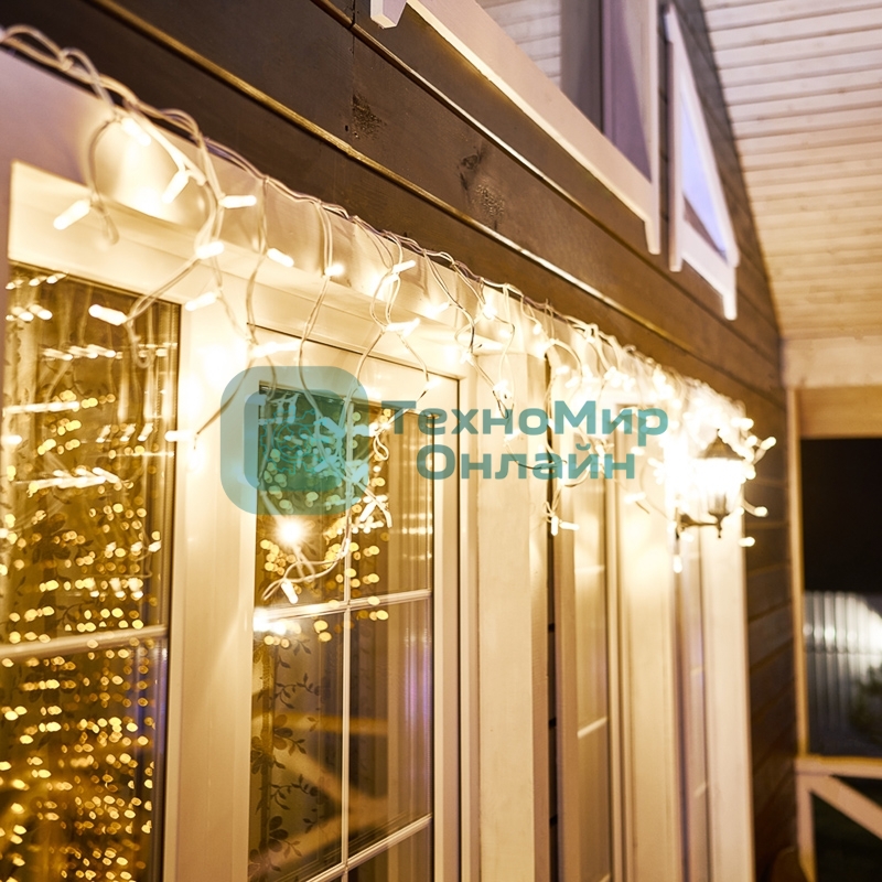 Гирлянда Neon-night Айсикл (Бахрома) светодиодная 5х0,7 м, 152 LED, белый провод каучук, теплое белое свечение
