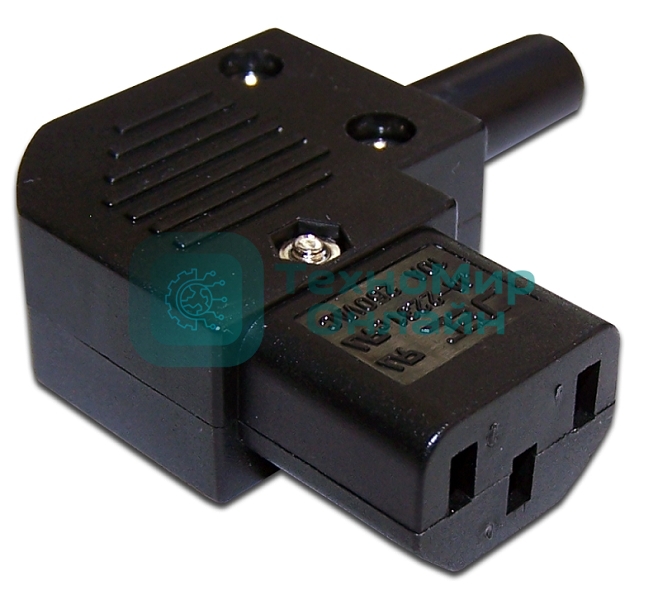 Вилка IEC 60320 C13, 10A, 250V, угловая, разборная, черная
