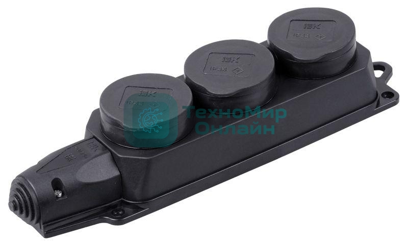 Розетка IEK ОМЕГА РБ33-1-0мIP44 трехместная с защитными крышками каучук