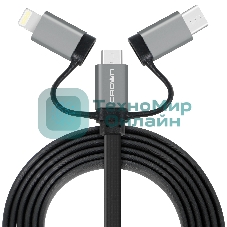 Кабель Crown USB - microUSB/USB Type-C/Lightning CMCU-3182 черный