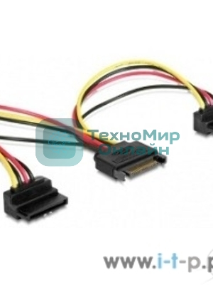 Кабель Gembird/Cablexpert питания SATA, 15 см, 15pin (M)/2x15pin(F) на 2 SATA устройства, угловой разъем