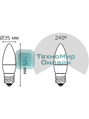 Лампа светодиодная Gauss 103102307 6.5Вт цок.: E27 свеча 220B 6500K св. свеч. бел. хол. (упак.: 10 шт)