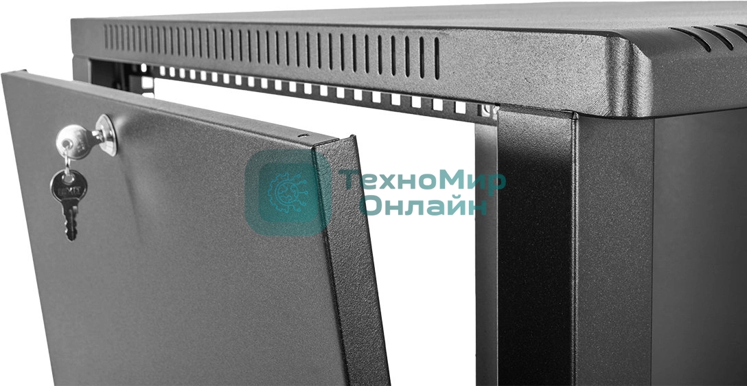 Шкаф коммутационный ЦМО (ШРН-9.350.1-9005) настенный 9U 600x350 мм пер. дв. стал. лист 200 кг черный 300 мм