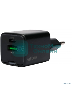 Зарядное устройство Cablexpert MP3A-PC-64, 30Вт GaN, 3А, QC4.0/PD, 1xUSB, 1xType-C, черный, пакет