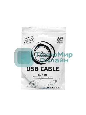Кабель Gembird/Cablexpert AM/DC 2,5мм 5V 2A (для планшетов Android), 0.7м, экран, черный, пакет