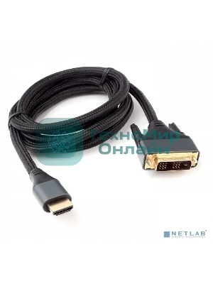 Кабель HDMI-DVI Cablexpert CC-HDMI-DVI-4K-6, 19M/19M, single link, 4K, медь, нейлоновая оплетка, метал.разъемы, 1.8м, черный, коробка