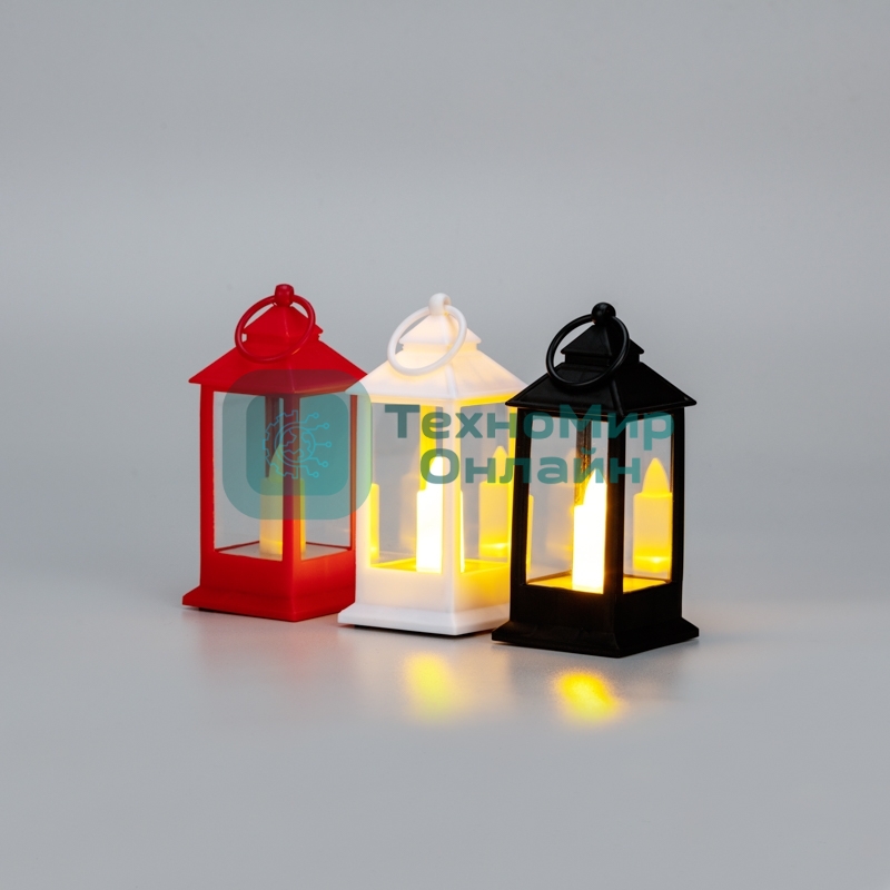 Фонарь декоративный Neon-night (фигура) со свечкой 5,5х5,5х12,5 см, цвет корпуса белый/красный/черный, цвет свечения теплый белый, питание 3xLR1130 (в комплекте)