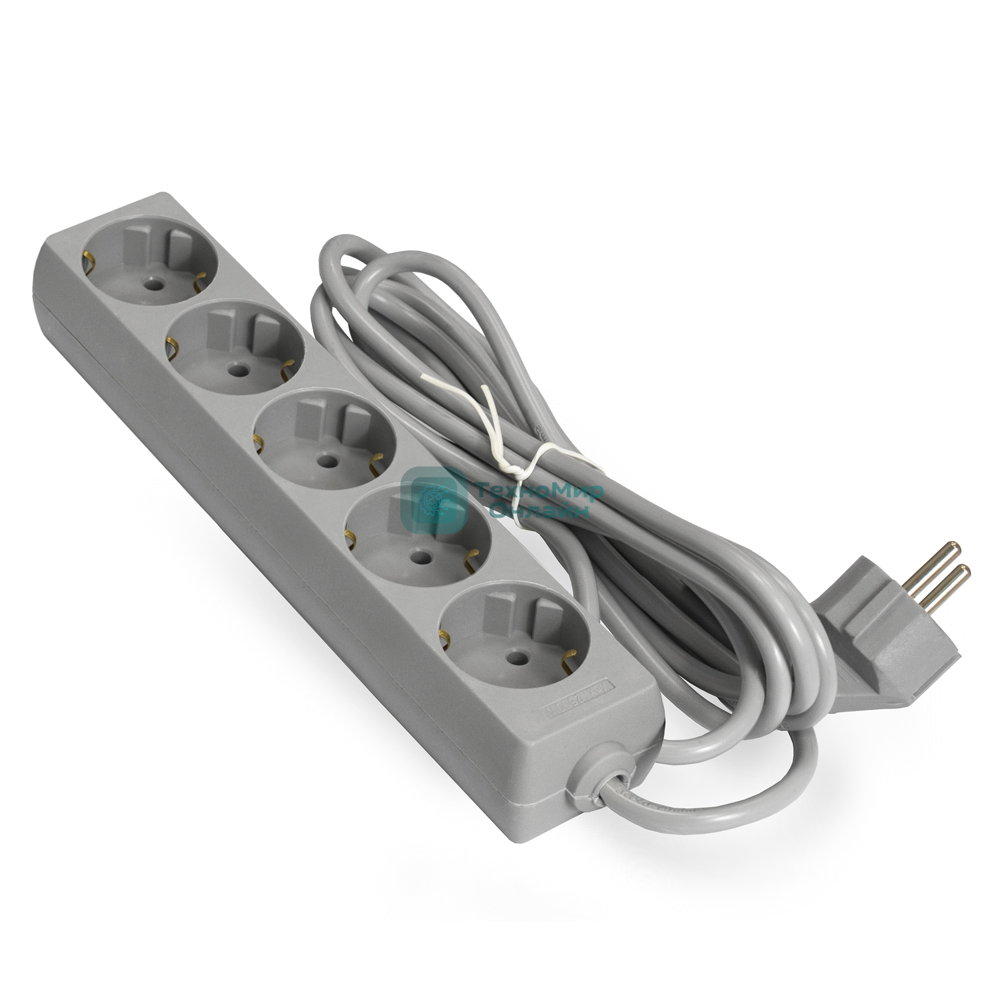 Удлинитель ExeGate ECE-5-1.8G (EX285820RUS), серый, 1,8 м, евровилка с заземлением, 5 евророзеток с заземлением, 2200 Вт