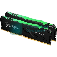 Оперативная память Kingston Fury Beast, DDR4, 32GB (2x16GB), 3200MHz, CL16, DIMM, с радиатором, RGB, черный