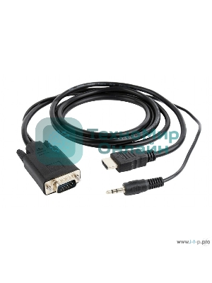 Кабель HDMI->VGA Cablexpert A-HDMI-VGA-03-6, 19M/15M + 3.5Jack, медь, позол.разъемы, 1.8м, черный, пакет