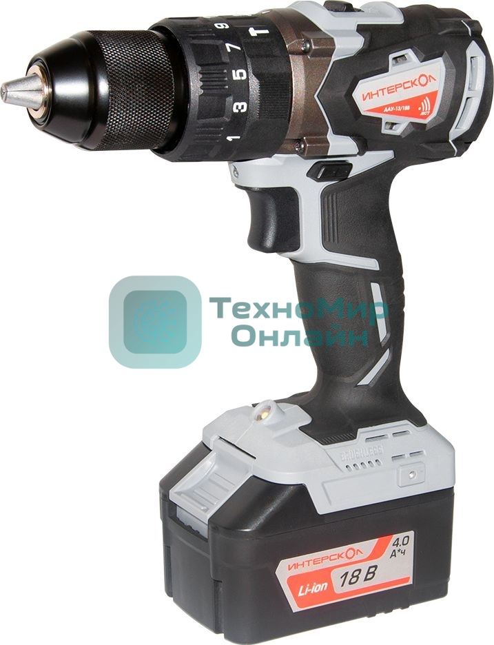 Дрель-шуруповерт ИНТЕРСКОЛ ДАУ-13/18В, 18 В, 2 Ач, 60 Нм, бесщеточный, ударный
