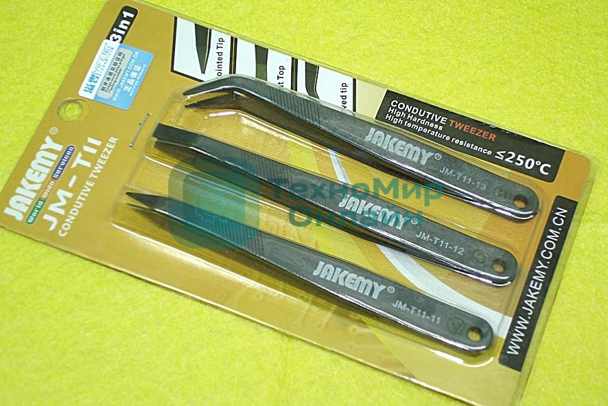 Набор антистатических пинцетов Jakemy JM-T11 3 пинцета разной формы 120мм
