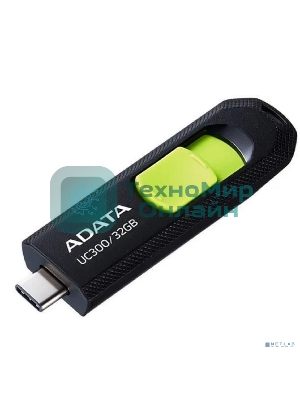 Флешка USB ADATA UC300 (ACHO-UC300-32G-RBK/GN), 32Gb, Type-C USB 3.2, R/W 100/30, черный/зеленый