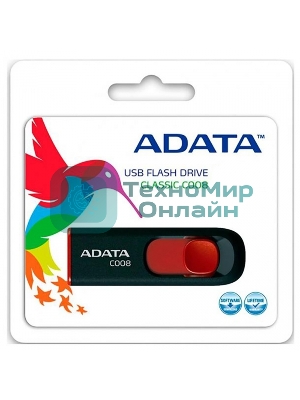 Флешка USB ADATA С008 (AC008-32G-RKD), 32Gb, USB 2.0, R/W 15/5, черный/красный