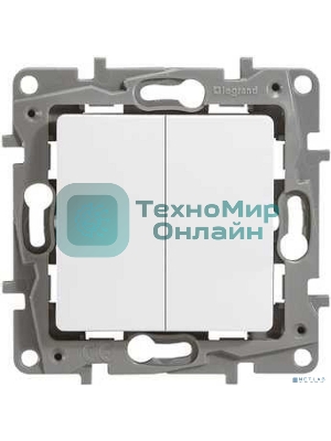 Выключатель двухклавишный 10AX винтовые зажимы ETIKA, белый