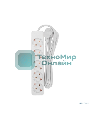 Удлинитель 5 гнезд, 3 м, 3х0,75 мм², с/з, белый PROconnect