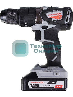 Дрель-шуруповерт ИНТЕРСКОЛ ДАУ-13/18В, 18 В, 2 Ач, 60 Нм, бесщеточный, ударный
