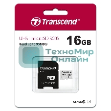 Флеш карта Micro SecureDigital 16Gb TranscendTS16GUSD300S-A MicroSDHC Class 10 UHS-I, SD adapter